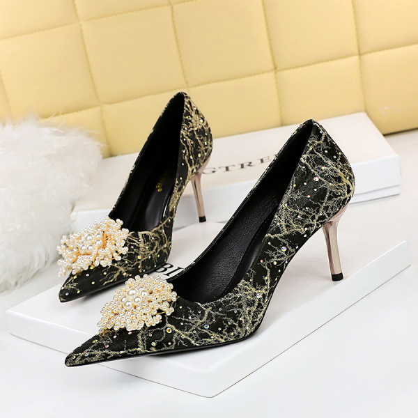 Metal rhinestone pearl flower women's shoes 33