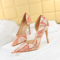 Hollow fabric color matching high heel shoes 41