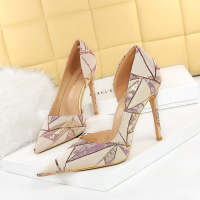 Hollow fabric color matching high heel shoes 41
