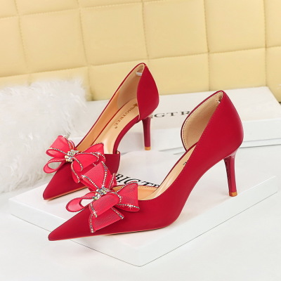 Stiletto rhinestone lace bow high heel shoes 19