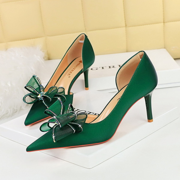Stiletto rhinestone lace bow high heel shoes 19
