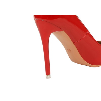 Women's patent leather high heel shoes with bow at the back 24
