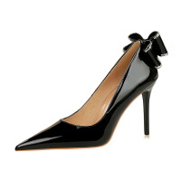 Women's patent leather high heel shoes with bow at the back 24