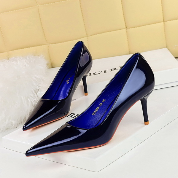 women's versatile simple patent leather high heels 23