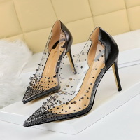 PU surface metal rhinestone hollow high heel shoes 45