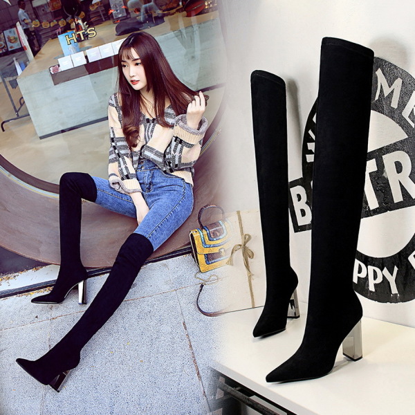 Metal heel chunky high heel suede over-the-knee boots 59