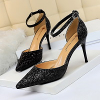 Metal stiletto heel sequined hollow sandals 47