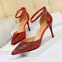 Metal stiletto heel sequined hollow sandals 47