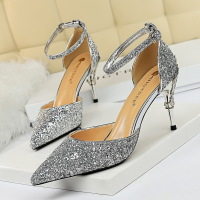 Metallic high-heeled sequined hollow sandals 48