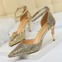 Metallic high-heeled sequined hollow sandals 48