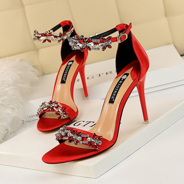 Stiletto high heel satin rhinestone one-strap sandals 49